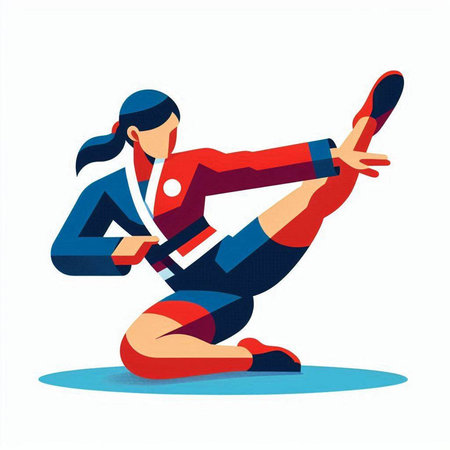 Kung fu girl vector illustration. Cartoon kung fu girl.のイラスト素材