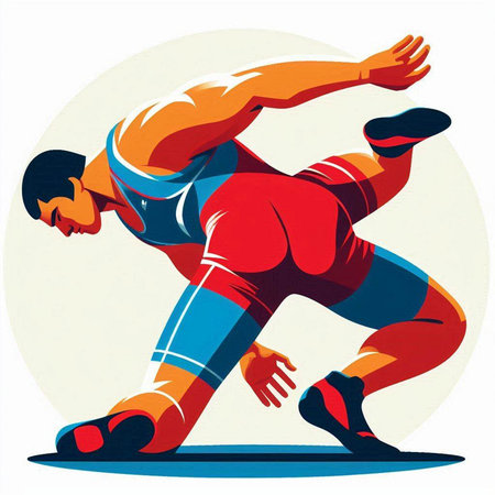 illustration of a running man in red and blue sportswearのイラスト素材