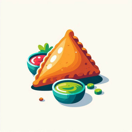 Vector illustration of traditional indian samosas in flat style.のイラスト素材