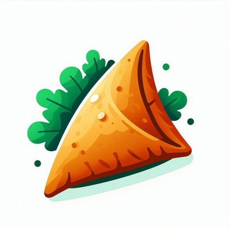 Illustration of a traditional indian samosa on a white backgroundのイラスト素材