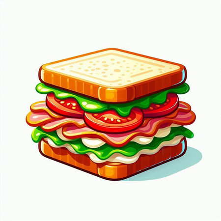 Sandwich with ham, cheese, tomato and lettuce. Vector illustration.のイラスト素材