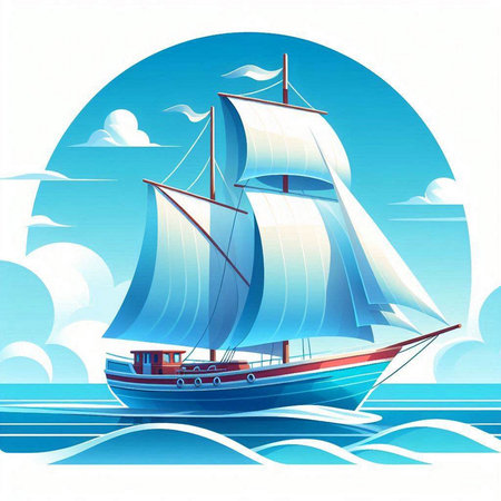 Sailing ship in the sea, vector illustration, eps10