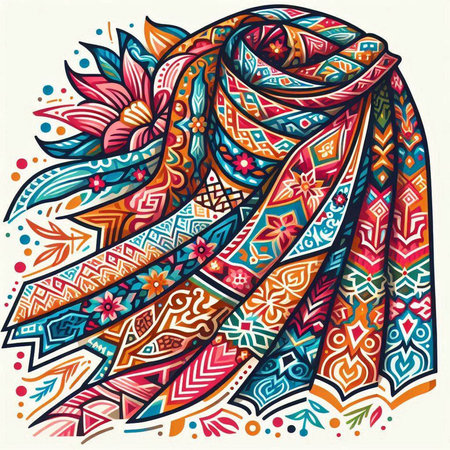 Ethnic floral background. Hand drawn illustration. Boho style.のイラスト素材