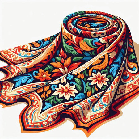 Vector illustration of colorful hand drawn scarf with paisley pattern.のイラスト素材
