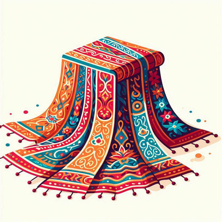 Colorful carpet with ethnic ornaments on white background, vector illustrationのイラスト素材
