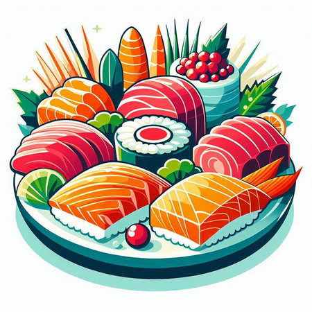 Illustration of a sushi set on a white background. Vector illustrationのイラスト素材