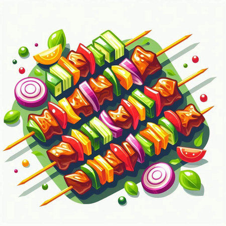 Vegetable kebab on skewers. Vector illustration.のイラスト素材
