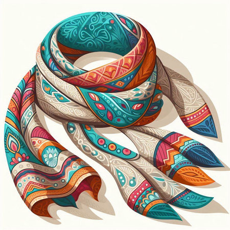 Vector illustration of a scarf. Colorful ethnic patterned scarf.