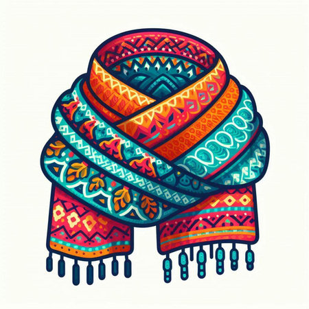Vector illustration of a colorful knitted hat with a pattern in the style of tribal.のイラスト素材