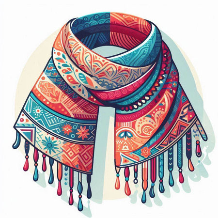 Colorful hand drawn scarf with ethnic ornaments. Vector illustration.のイラスト素材