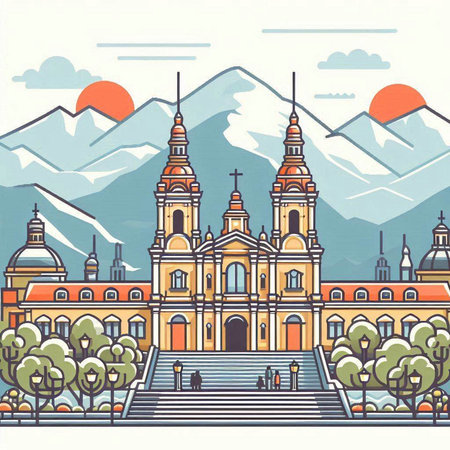 Budapest, Hungary. St. Stephen's Basilica. Travel vector illustration.のイラスト素材