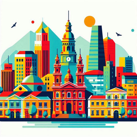 Cityscape of the city. Vector illustration in flat design style.のイラスト素材