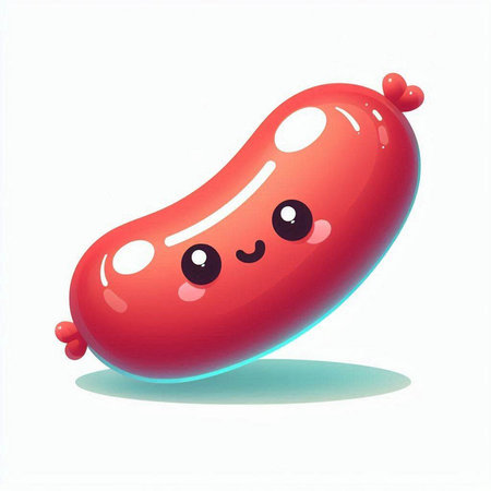 Sausage kawaii character isolated on white background. Vector illustration.のイラスト素材