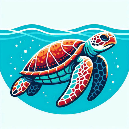 Sea turtle swimming in the sea. Vector illustration for your design.のイラスト素材
