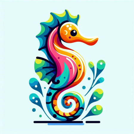 Colorful seahorse. Vector illustration. Isolated on blue background.のイラスト素材