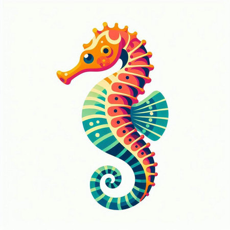 Seahorse isolated on white background. Vector illustration in cartoon style.のイラスト素材