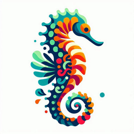 Colorful seahorse illustration, isolated on a white background.のイラスト素材