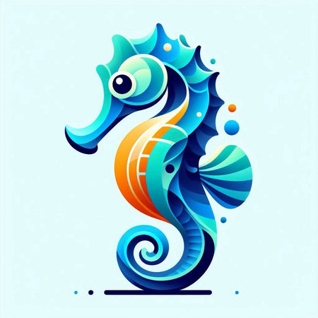Illustration of seahorse on blue background. Vector illustration.のイラスト素材