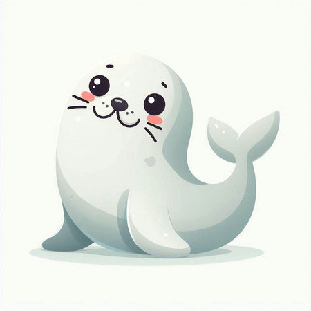Cute cartoon seal on a white background. Vector illustration of a sea animal.のイラスト素材