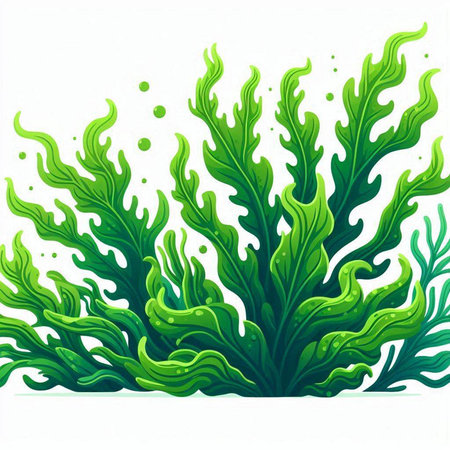 Illustration of a green seaweed isolated on a white background.