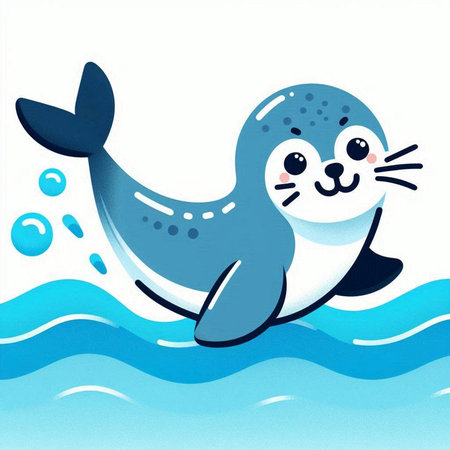 Cute seal swimming in the sea. Cartoon style. Vector illustration.のイラスト素材