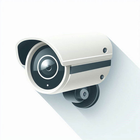 Illustration of cctv camera on white background with shadow.