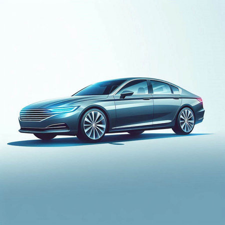 Modern car on a light blue background. 3d rendering image.
