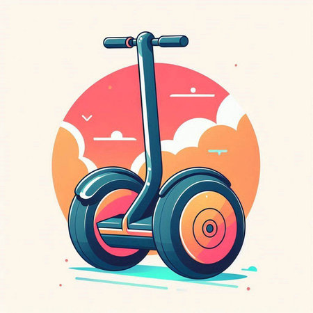 Colorful vector illustration of an electric scooter on a sunny day