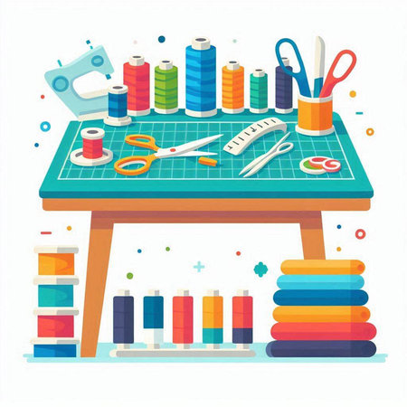 Sewing tools on the table. Vector illustration in flat styleのイラスト素材