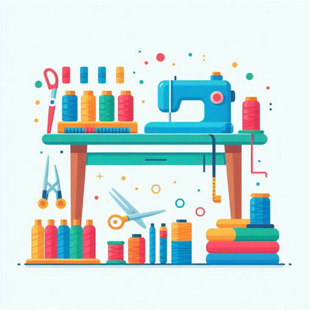 Sewing and tailoring tools. Vector illustration in flat styleのイラスト素材