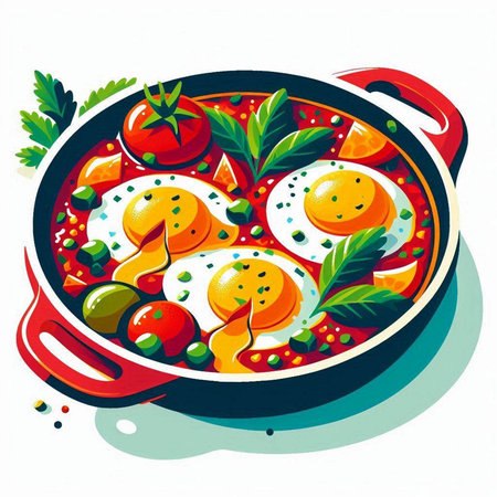 Fried eggs in a frying pan on a white background. Vector illustration.のイラスト素材