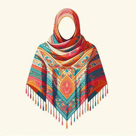 Colorful hand drawn shawl in ethnic style. Vector illustration.のイラスト素材