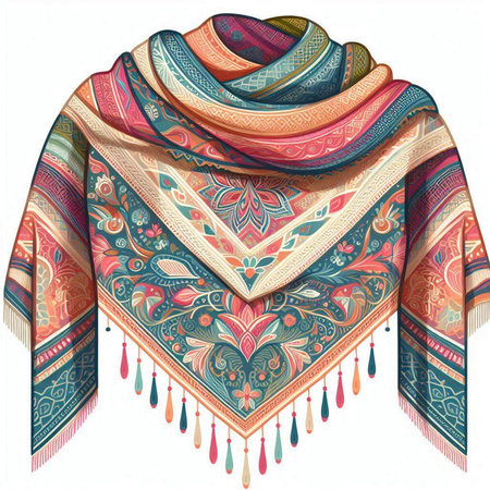 Hand drawn colorful shawl isolated on white background. Vector illustration.のイラスト素材