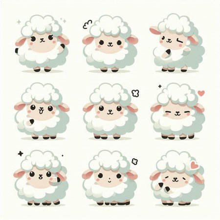 Set of cute cartoon sheeps with different emotions. Vector illustration.のイラスト素材