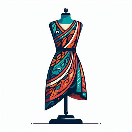 Women's dress on a mannequin. Hand drawn vector illustration.のイラスト素材
