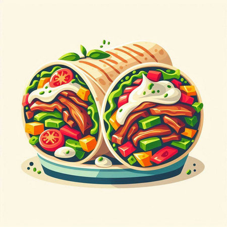 Vector illustration of kebab sandwich with meat, vegetables and sauceのイラスト素材
