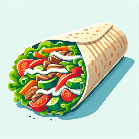 Doner kebab in a tortilla. Vector illustration.のイラスト素材