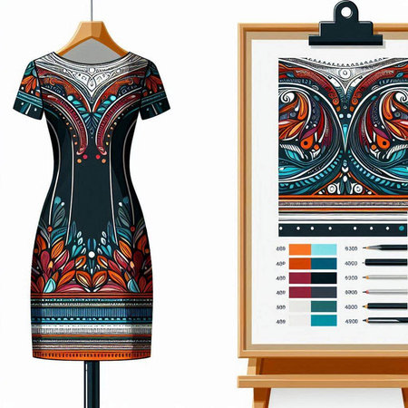 Design of a dress with a pattern on a mannequin.のイラスト素材