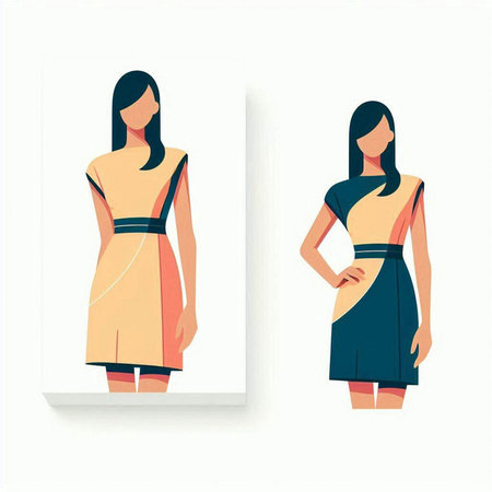 Fashionable woman in dress. Vector illustration in flat style.のイラスト素材