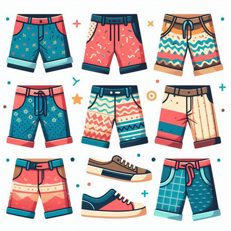Set of men's shorts. Vector illustration isolated on white background.のイラスト素材