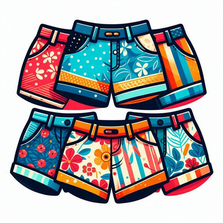 Vector illustration of a pair of men's shorts with floral pattern.のイラスト素材