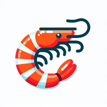 Shrimp icon isolated on white background. Vector illustration in cartoon style.のイラスト素材