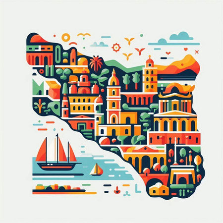 Colorful vector illustration of the island of Sardinia, Italy.のイラスト素材