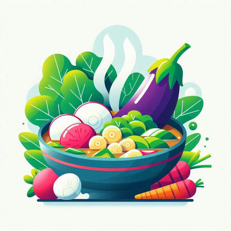 Vegetable salad in a bowl. Vector illustration in cartoon style.のイラスト素材