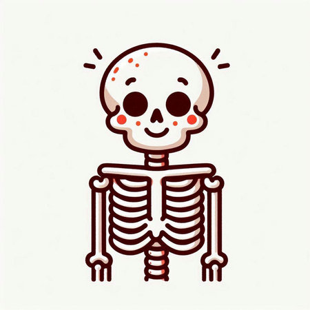 Vector illustration of a cute skeleton with bones on white background. Halloween.のイラスト素材