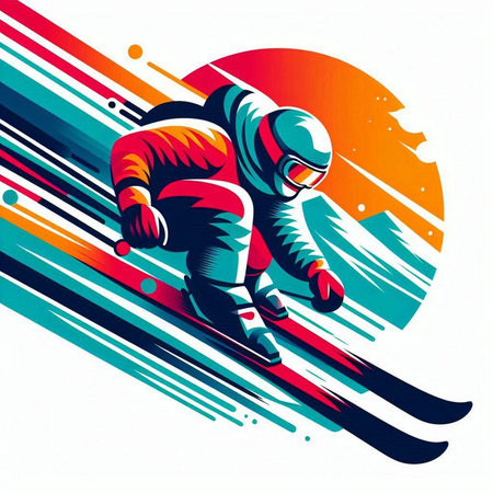 Vector illustration of skier skiing on the background of winter landscape.のイラスト素材
