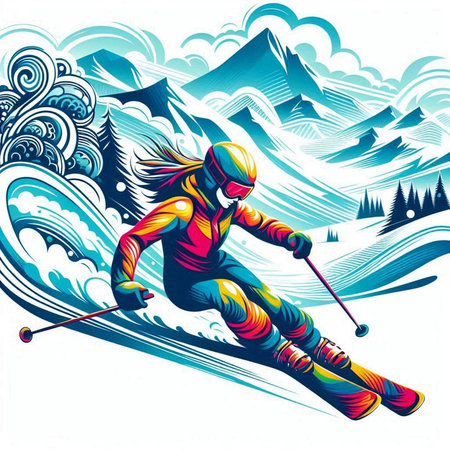 Snowboarder on the piste, abstract colorful vector illustration.のイラスト素材