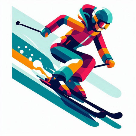Skier skiing, extreme sport, vector illustration in retro style.のイラスト素材