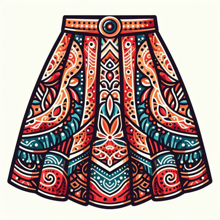Vintage ethnic patterned skirt with floral ornament. Vector illustration.のイラスト素材