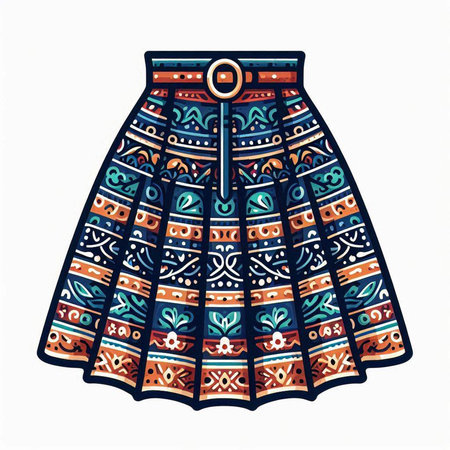 Skirt. Hand drawn illustration with ethnic ornament on white background.のイラスト素材